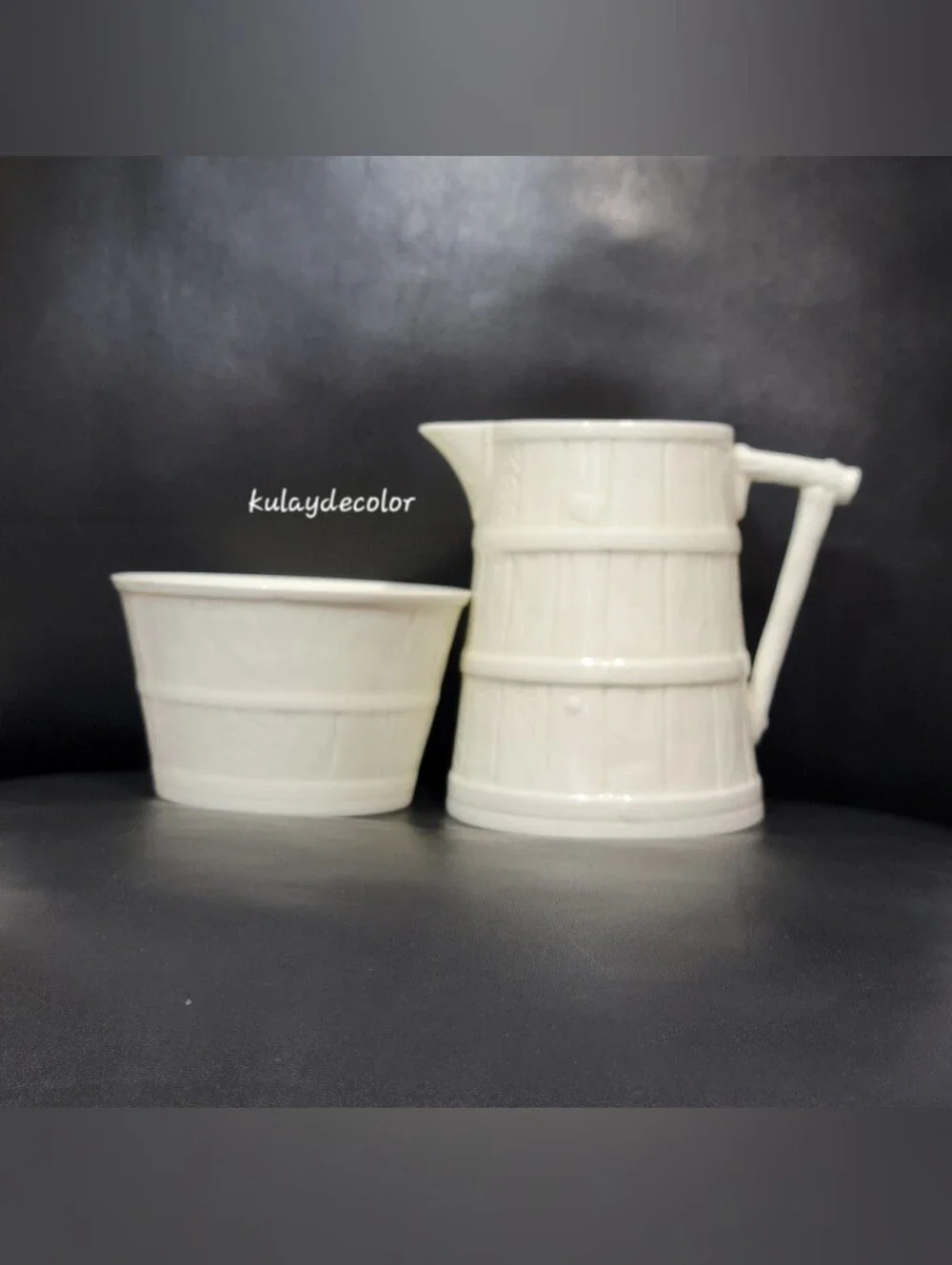 Royal Worcester Bone China Ribbed Barrel Sugar Bowl Creamer Set Made in England